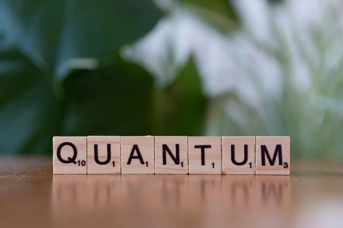 A futuristic cityscape with quantum elements